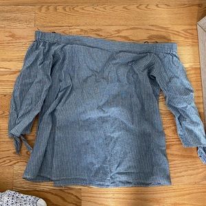 Off the shoulder blue and white striped top